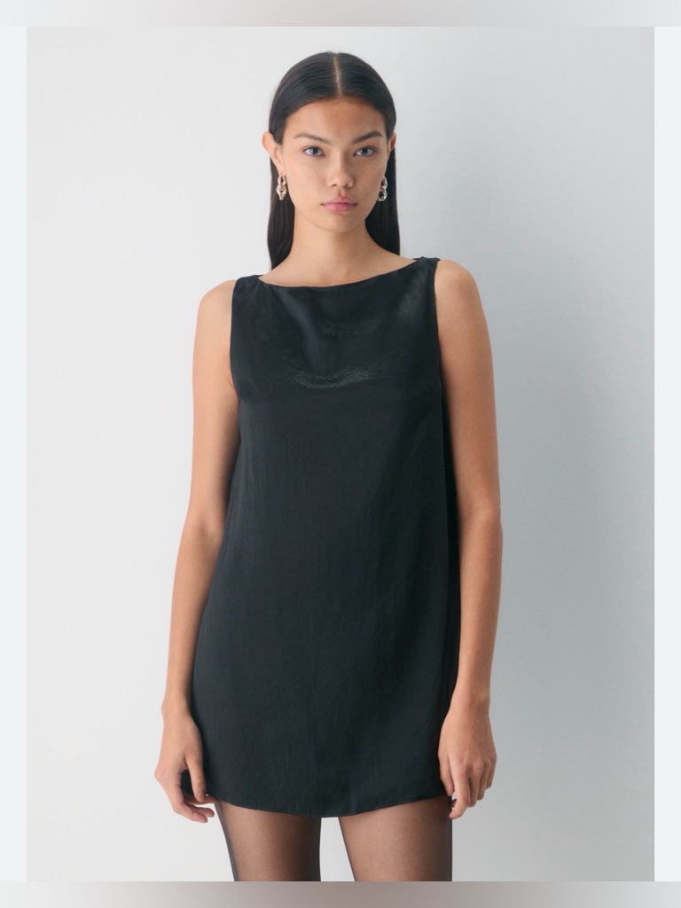 Artizia Black Satin Shift Mini Dress M